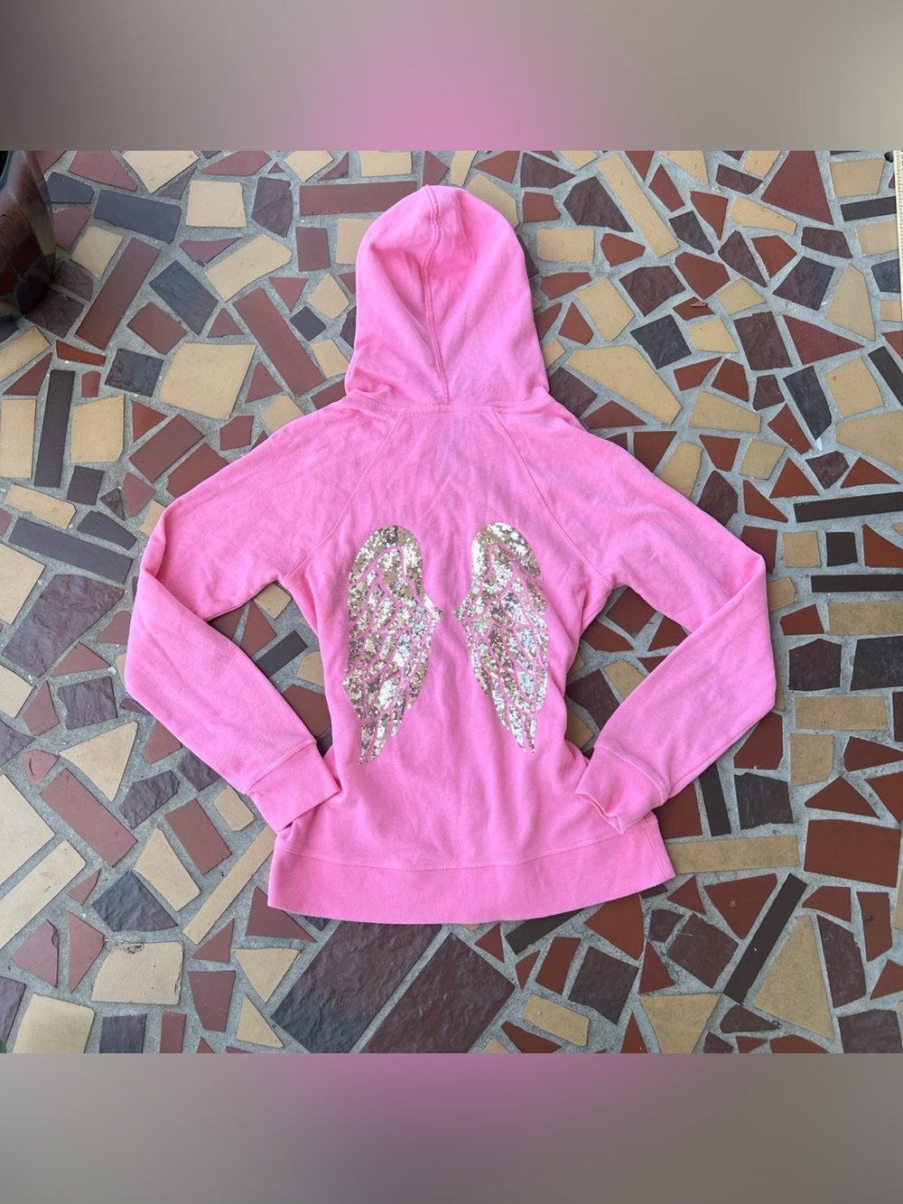 Y2K Victoria's Secret Pink Hoodie with Sequin Angel Wings